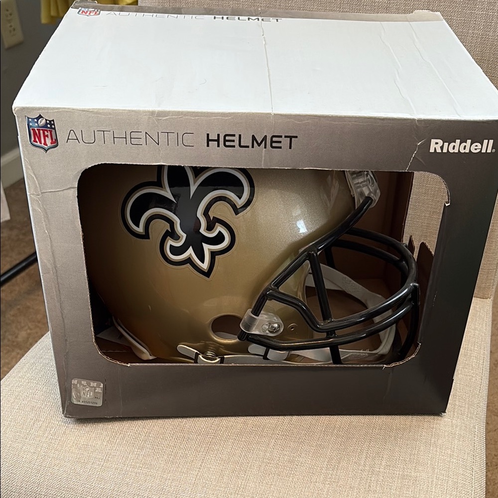 Gold and Black Authentic Helmet signed by Drew Brees